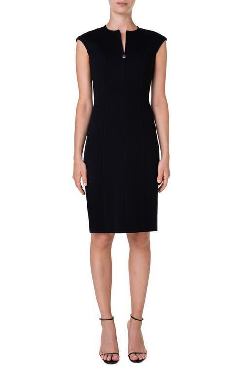 Cap-Sleeve Zip-Front Seamed Dress, Black Product Image