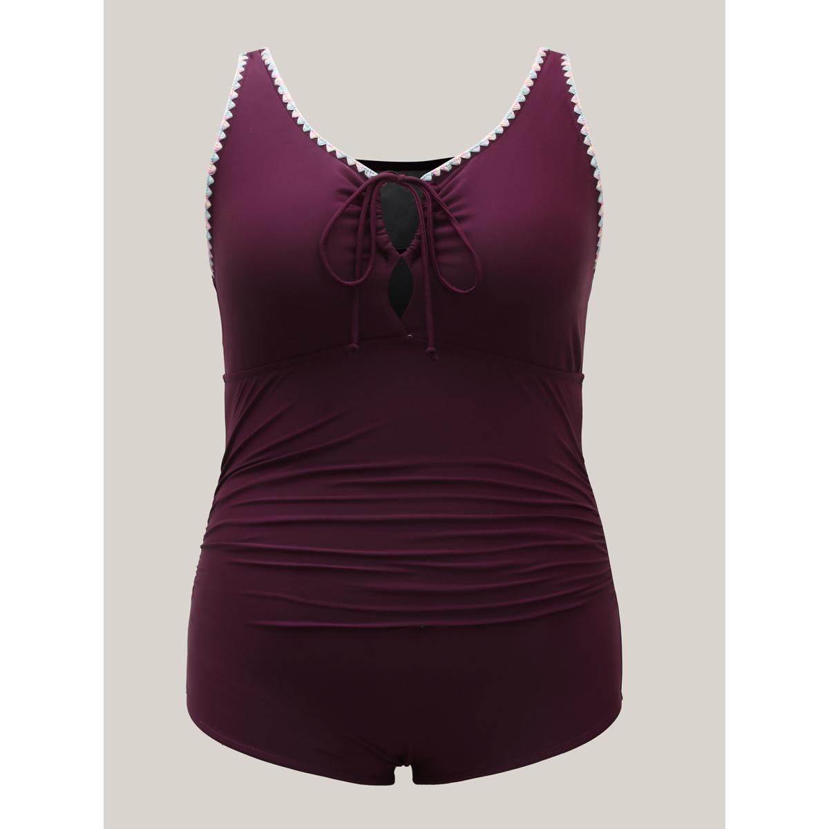 Plus Size Bust Drawstring Keyhole One-Piece Swimsuit Women's Swimwear Plum Beach Tie knot Curve Bathing Suits High stretch One Pieces BloomChic 28/5X Product Image