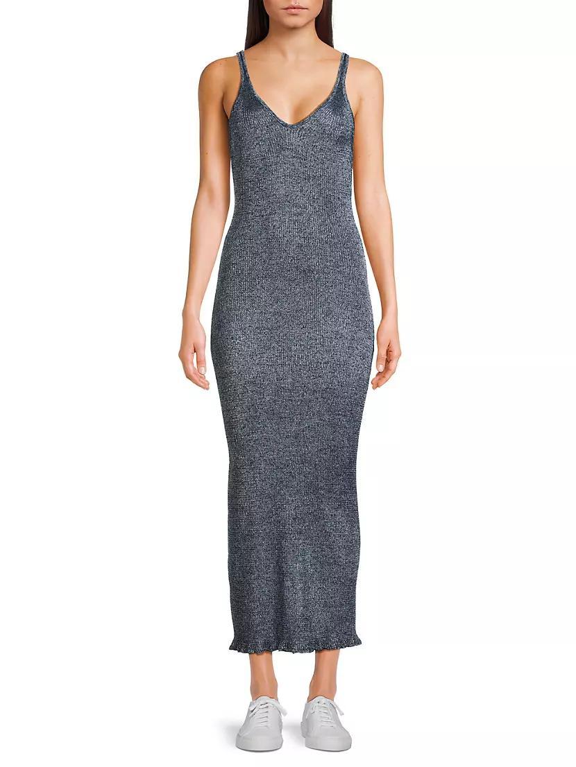 Metallic Rib-Knit V-Neck Maxi Dress Product Image