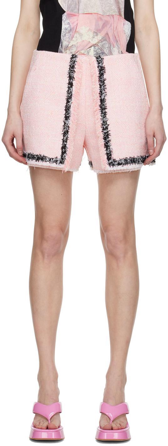MSGM Frayed-edge Tweed Mini Shorts In Pink Product Image