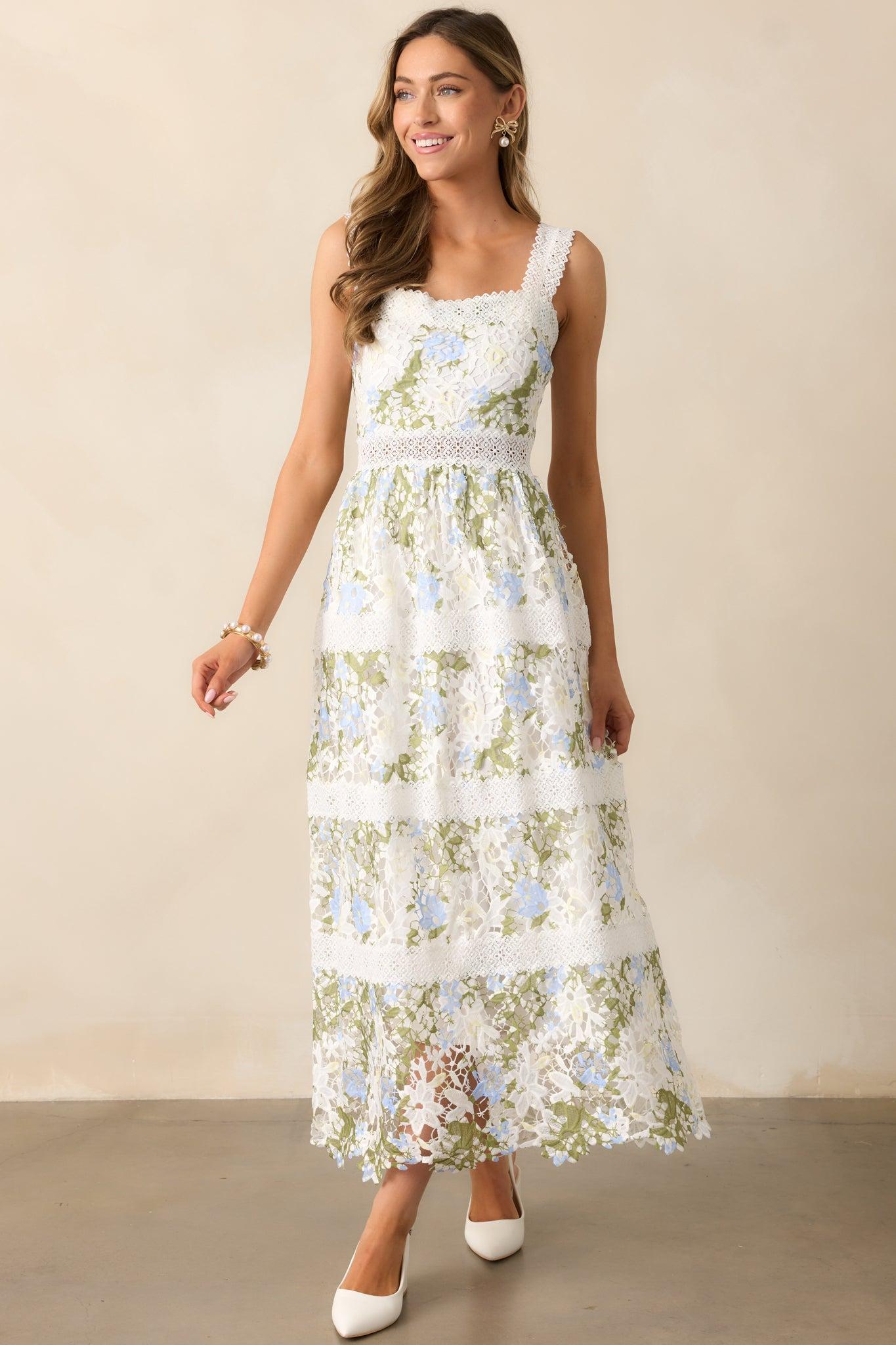 Spring Romance Ivory Floral Embroidered Maxi Dress (RESTOCK ETA JUNE) Product Image