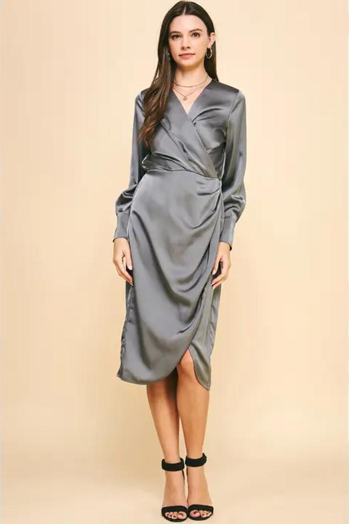 Satin Tulip Midi Dress Product Image