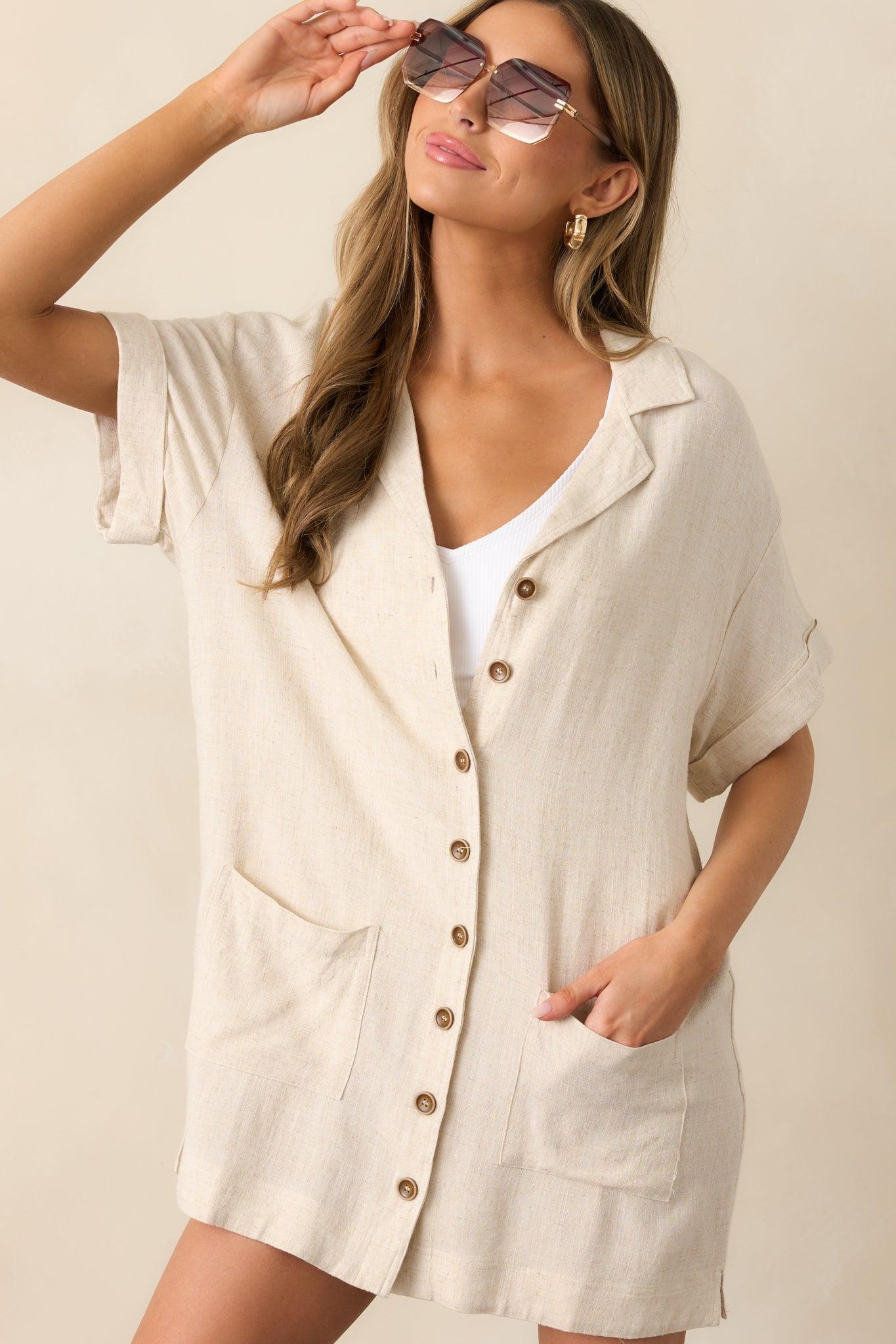 Effortless Selection Beige Button Front Cover Up Dress Product Image