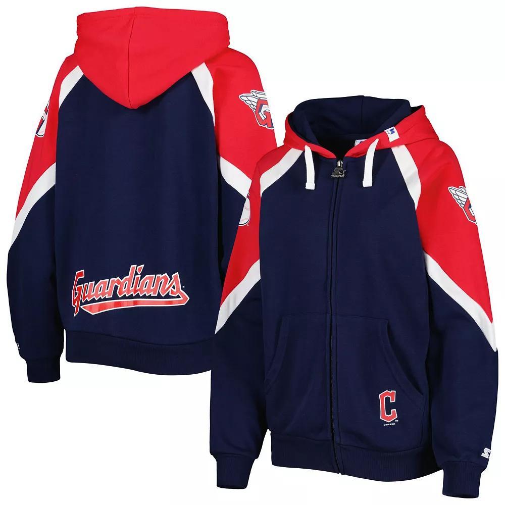 Women's Starter Navy/Red Cleveland Guardians Hail Mary Full-Zip Hoodie, Size: XS, Grd Blue Product Image