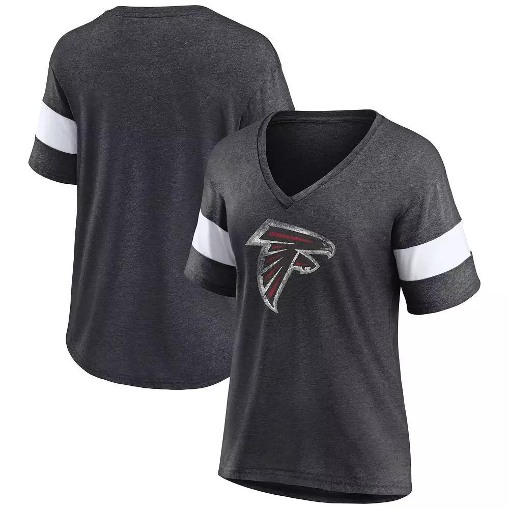 Women's Fanatics Heathered Charcoal/White Atlanta Falcons Distressed Team Tri-Blend V-Neck T-Shirt, Size: Small Product Image