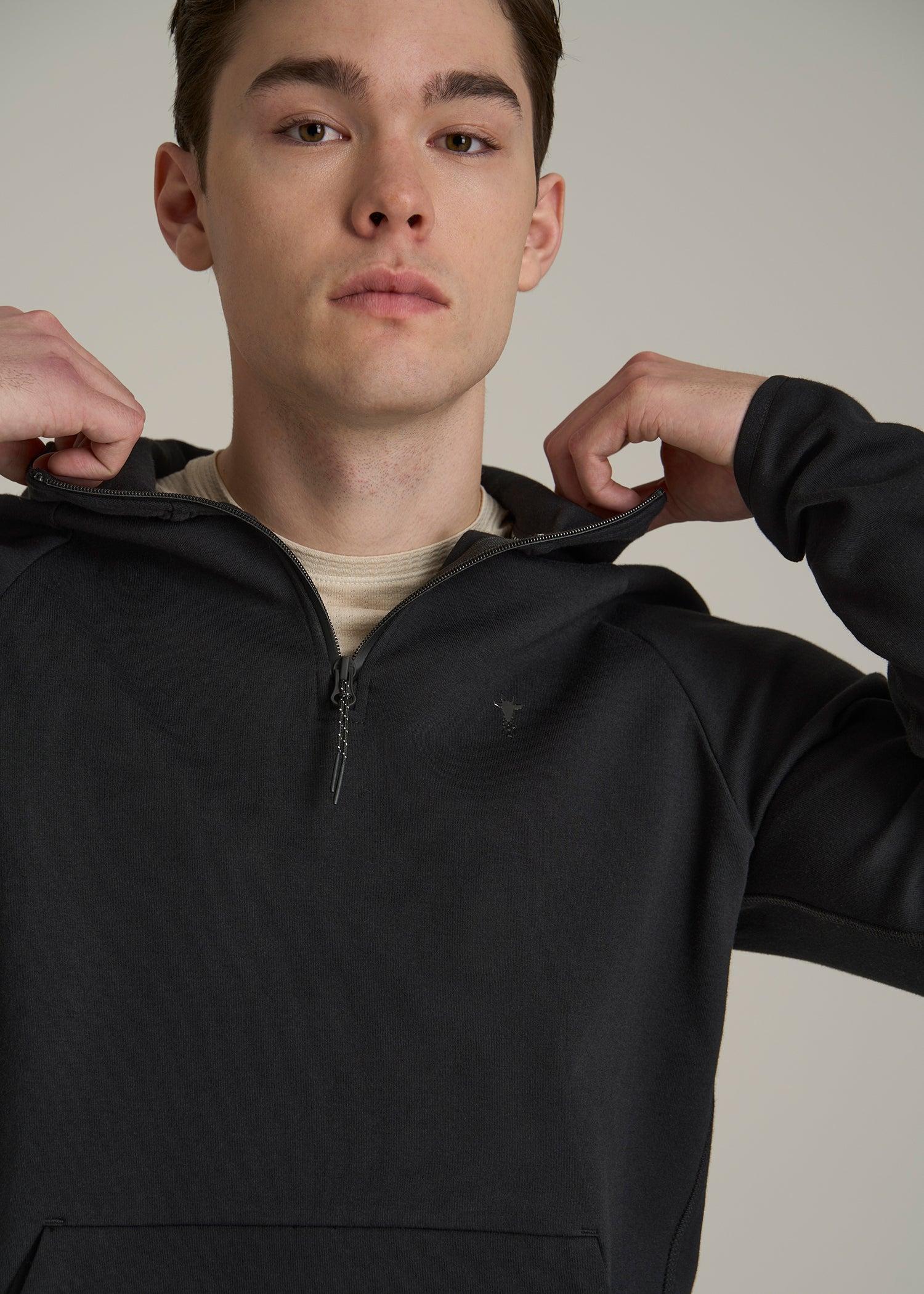 Utility Fleece Hooded Popover for Tall Men in Black Male Product Image