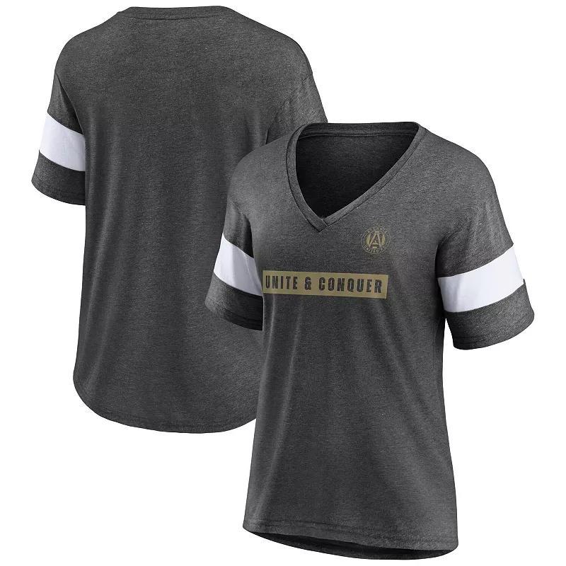 Women's Fanatics Heathered Charcoal/White Atlanta Falcons Distressed Team Tri-Blend V-Neck T-Shirt, Size: Small Product Image