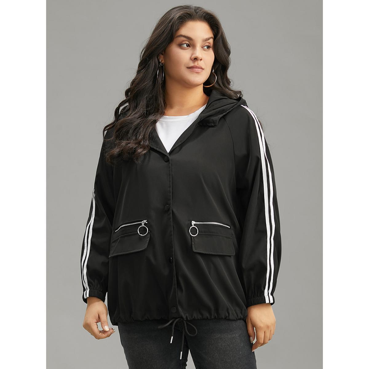 Plus Size Halloween Contrast Trim Zipper Drawstring Button Up Coat Women Black Casual Elastic cuffs Ladies Dailywear Winter Coats BloomChic 22-24/3X Product Image
