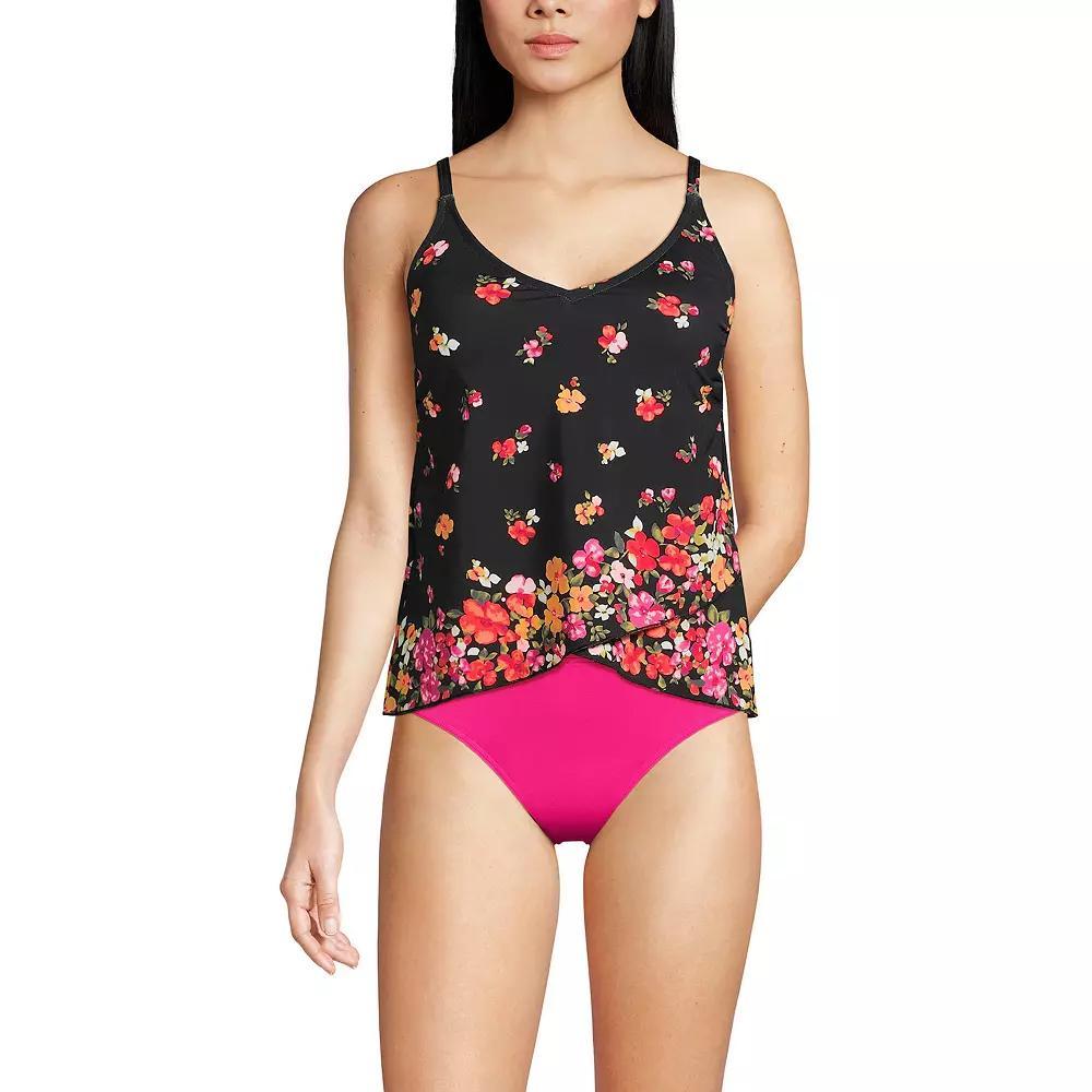 Women's Lands' End Chlorine Resistant Tulip Hem Tankini Swimsuit Top, Size: Medium, Black Floral Border Product Image