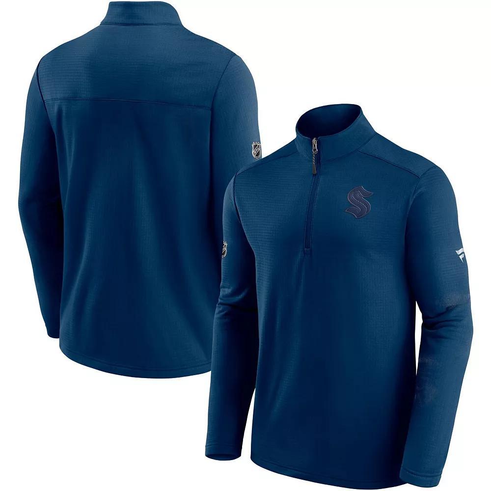 Men's Fanatics Branded Deep Sea Blue Seattle Kraken Authentic Pro Travel and Training Quarter-Zip Jacket, Size: Large, Krk Blue Product Image