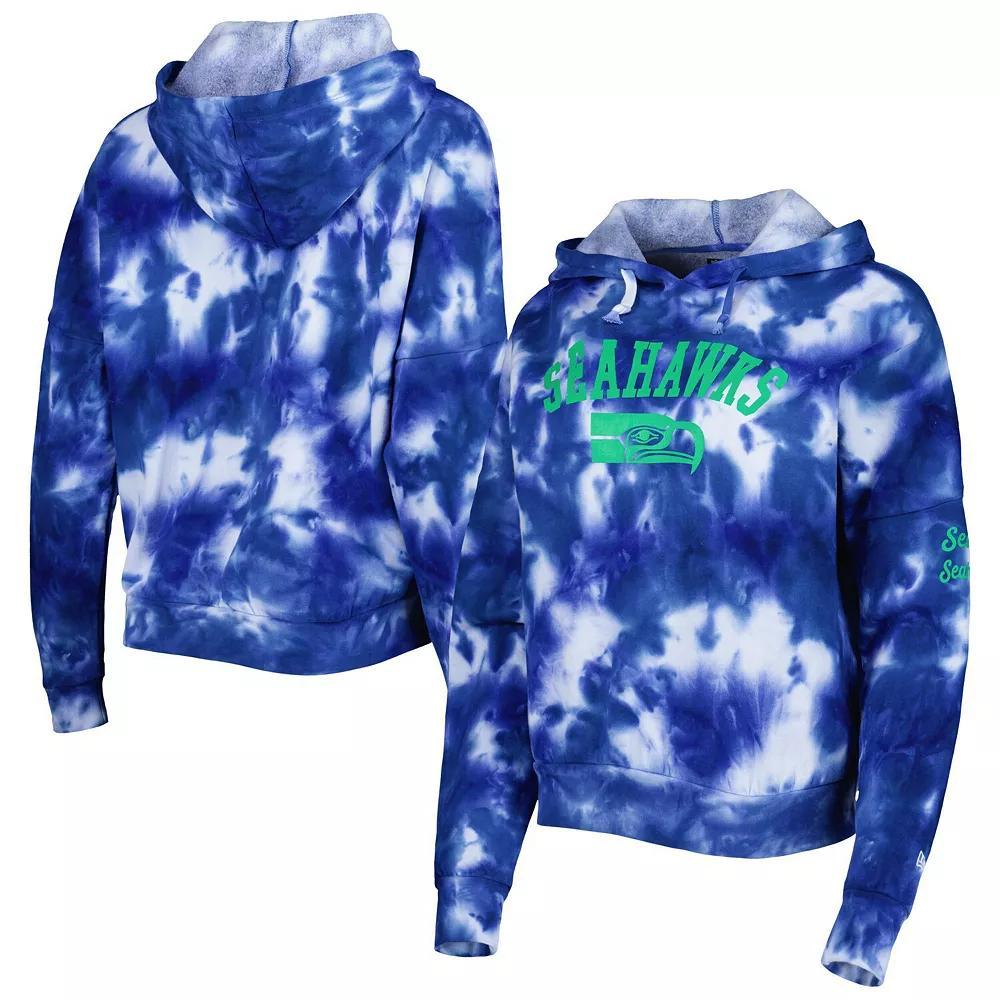 Women's New Era Royal Seattle Seahawks Cloud Dye Fleece Pullover Hoodie, Size: Medium, Blue Product Image