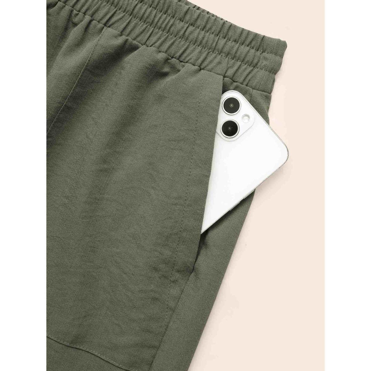 Plus Size Mid Rise Patched Pocket Drawstring Pants Women ArmyGreen Casual Mid Rise Everyday Pants BloomChic 30/6X Product Image