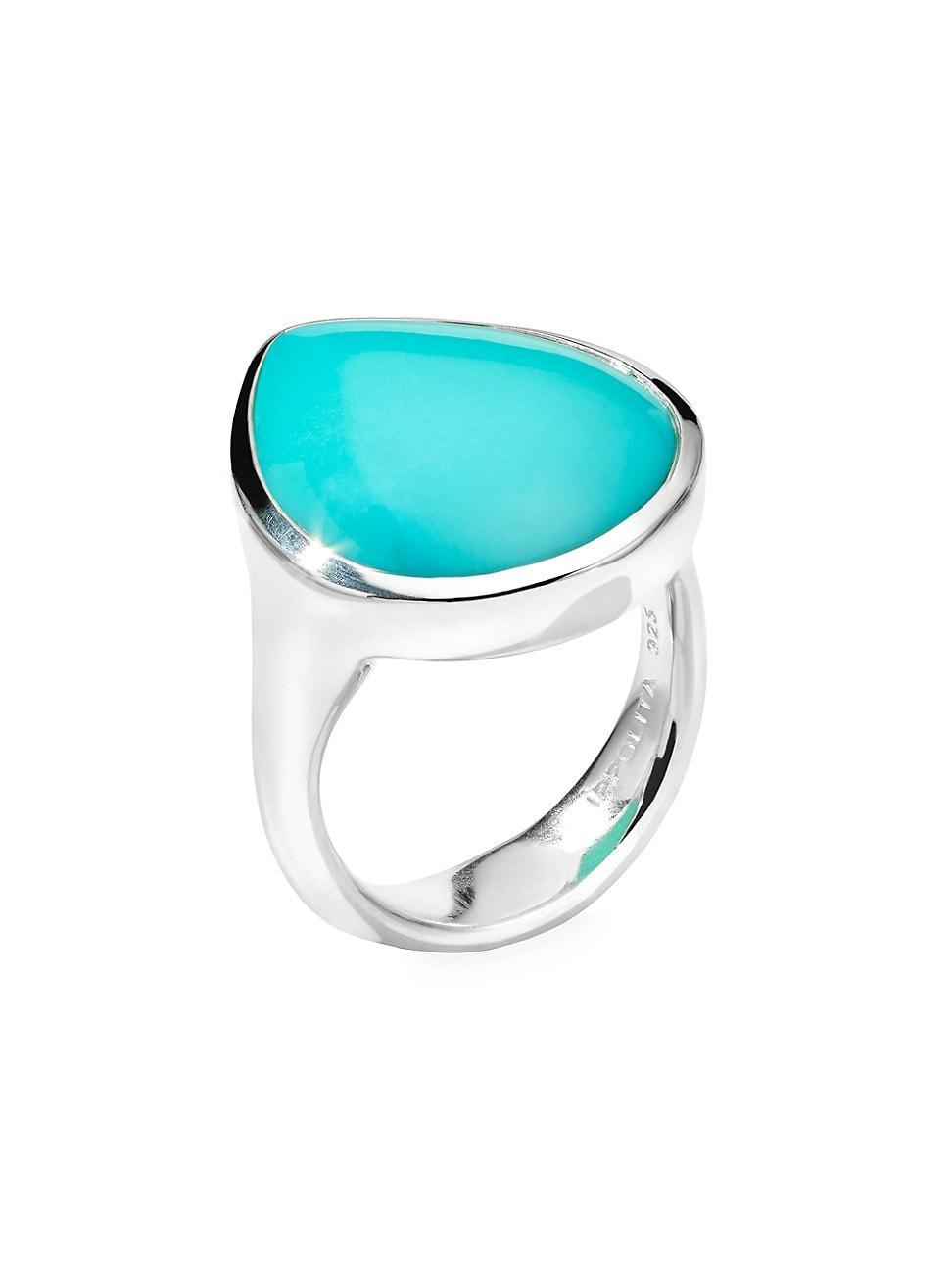 Womens Polished Rock Candy Ondine Sculptured Teardrop Sterling Silver & Turquoise Ring Product Image