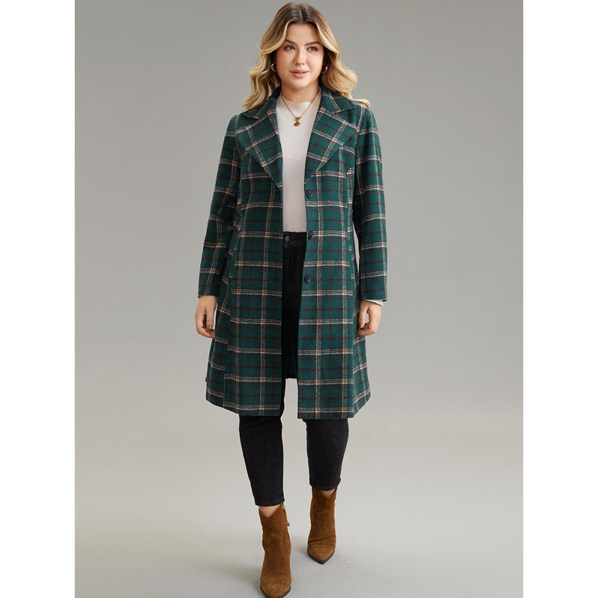 Plus Size Plaid Button Up Pocket Lapel Collar Coat Women Green Party Lined Ladies Dailywear Winter Coats BloomChic 22-24/3X Product Image
