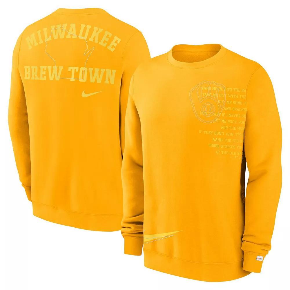 Men's Nike Gold Milwaukee Brewers Statement Ball Game Fleece Pullover Sweatshirt, Size: Medium Product Image