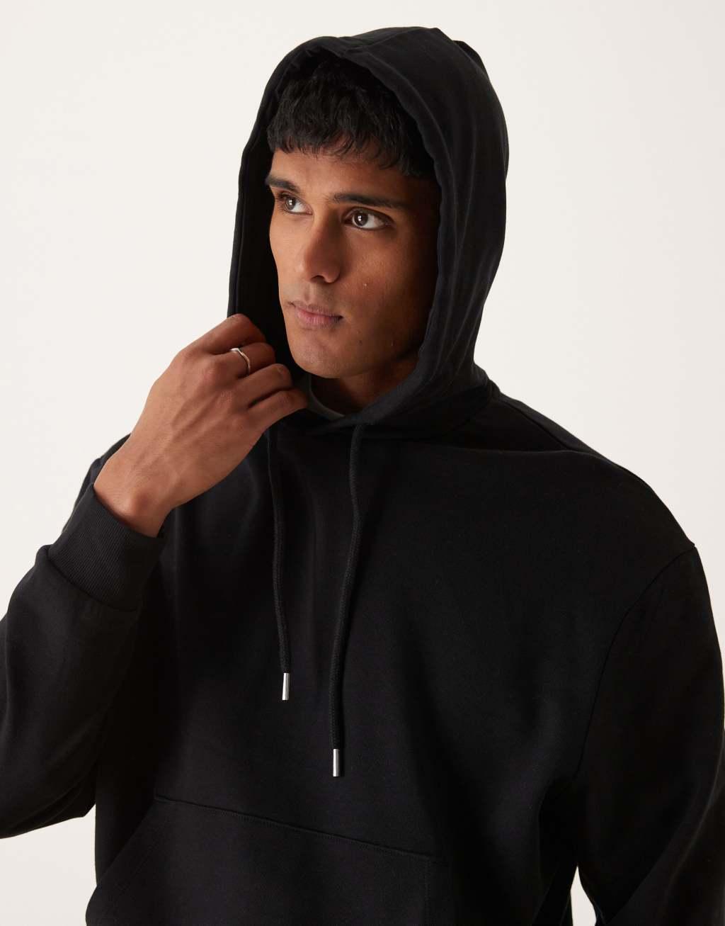 ASOS DESIGN essential boxy oversized hoodie in black Product Image