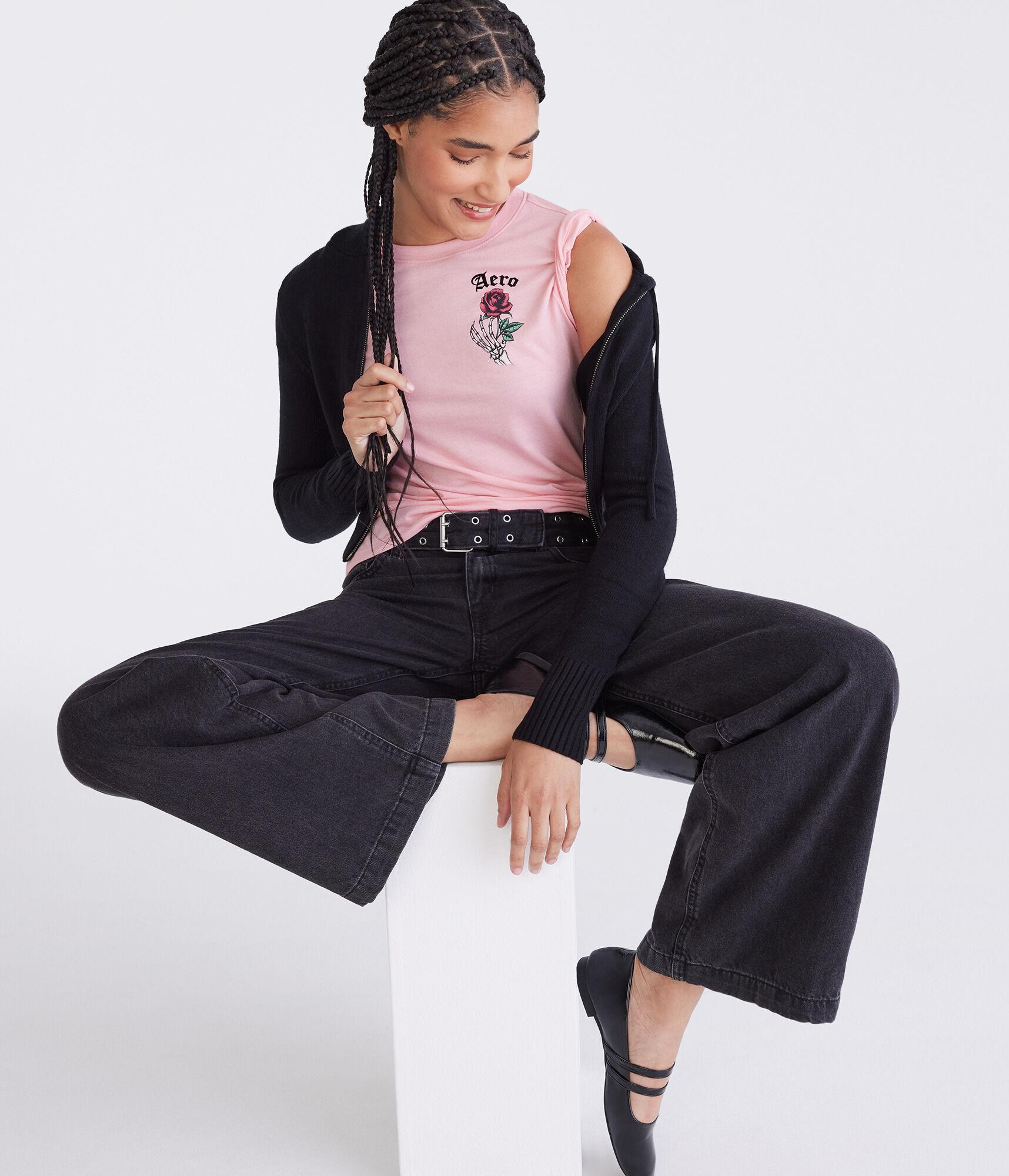 Aero Skeleton Rose Flocked Graphic Tee Product Image