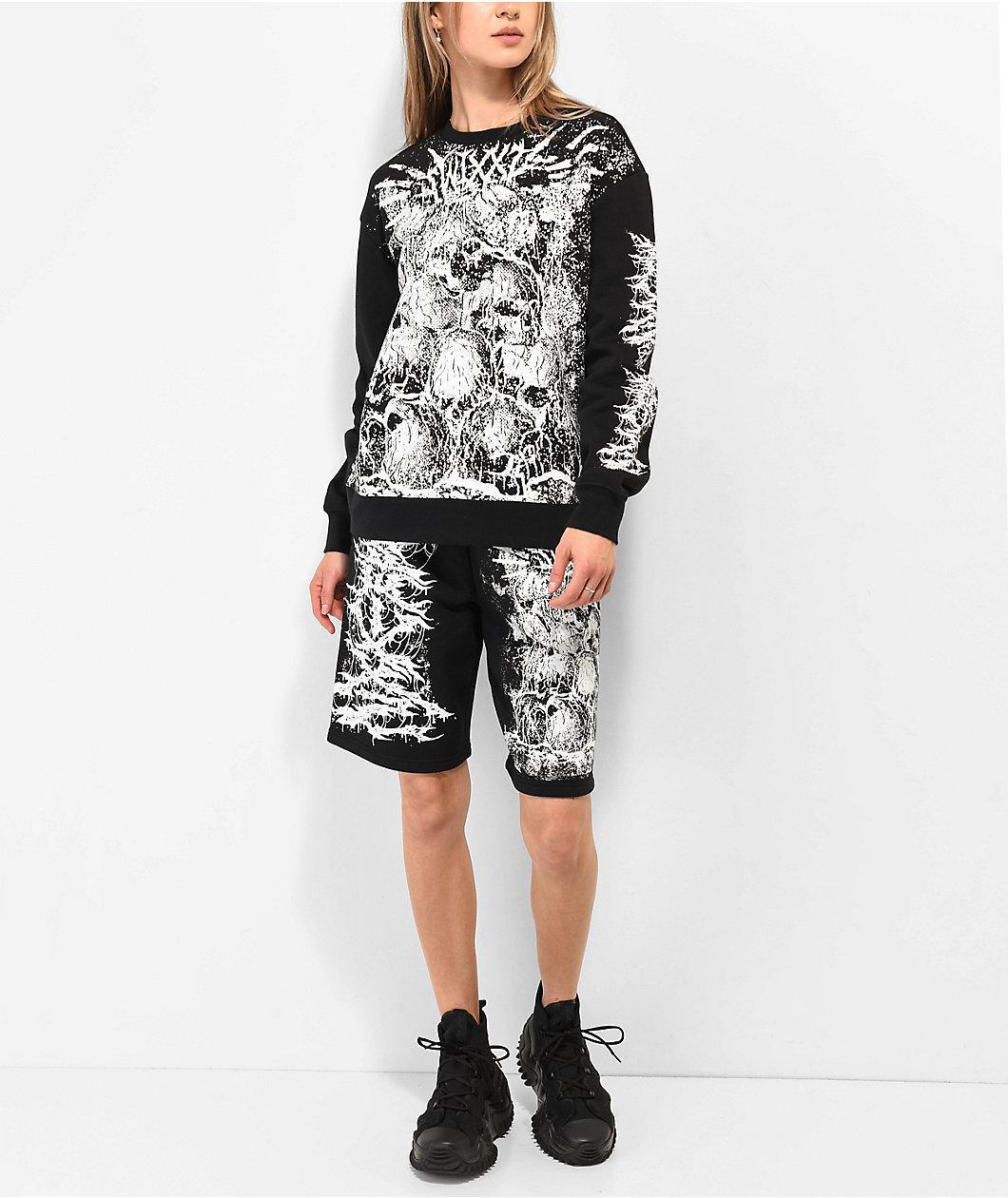 SWIXXZ Skull Pile Black Oversize Crewneck Sweatshirt Product Image