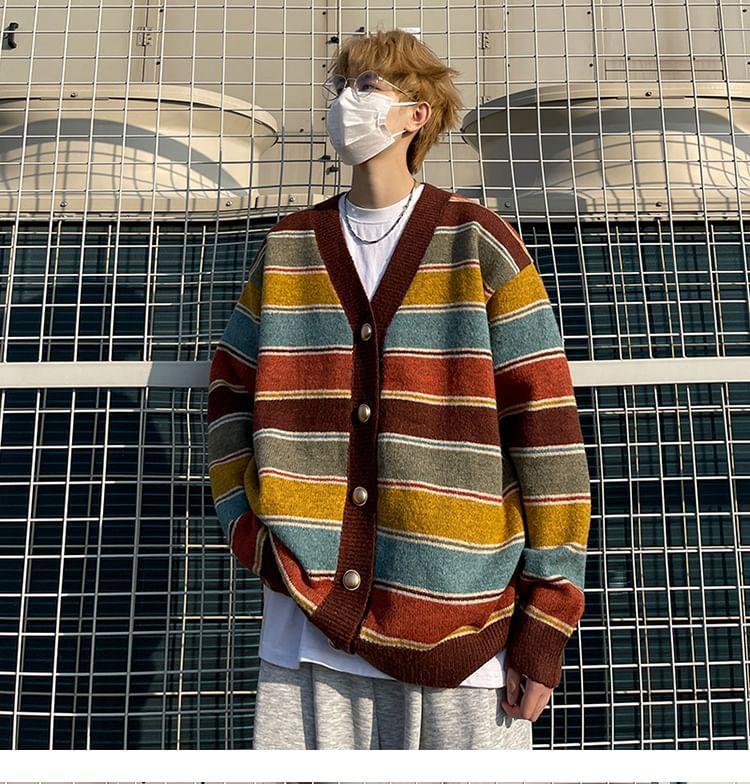 V-Neck Striped Cardigan Product Image
