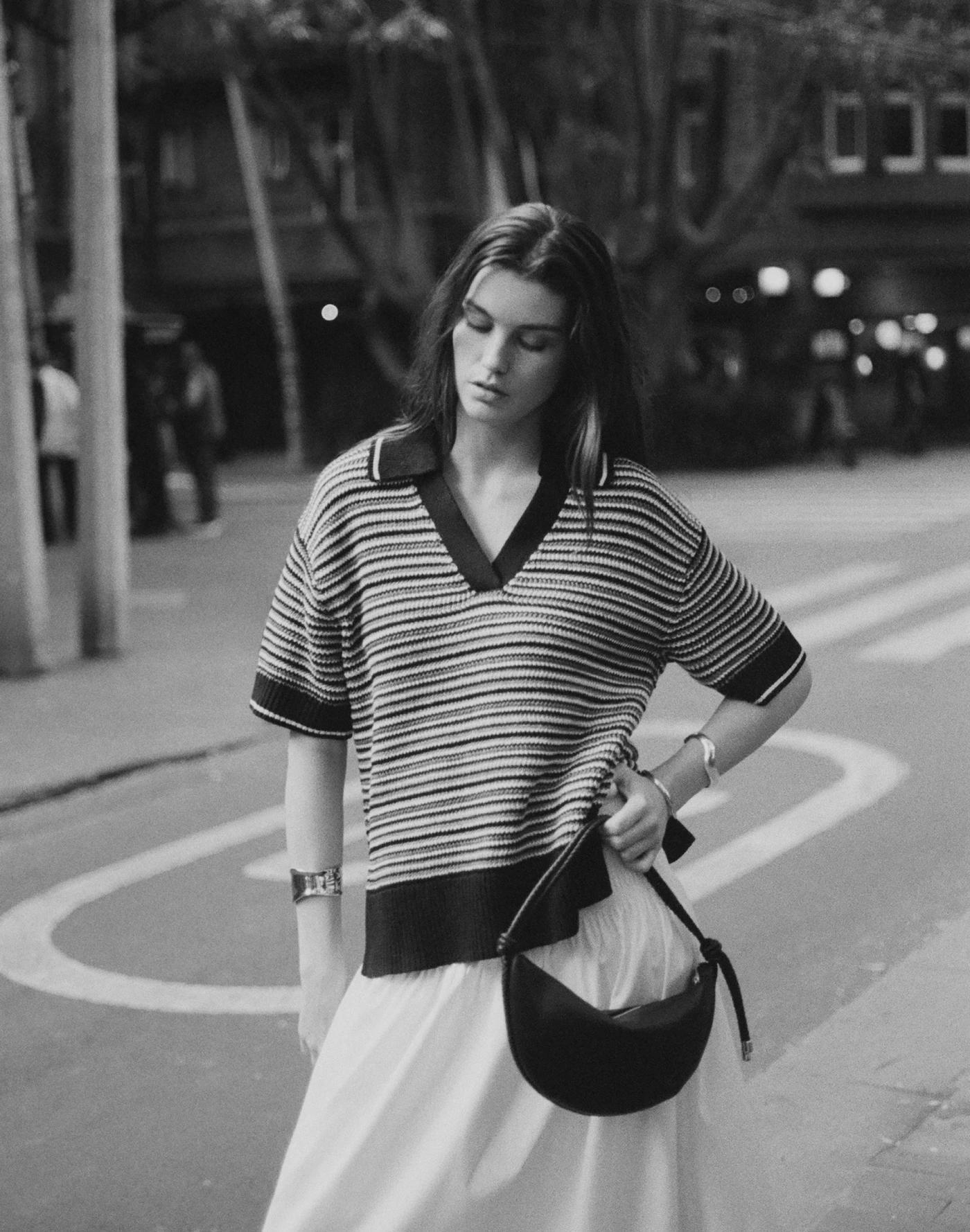 Striped Johnny-Collar Sweater Tee Product Image