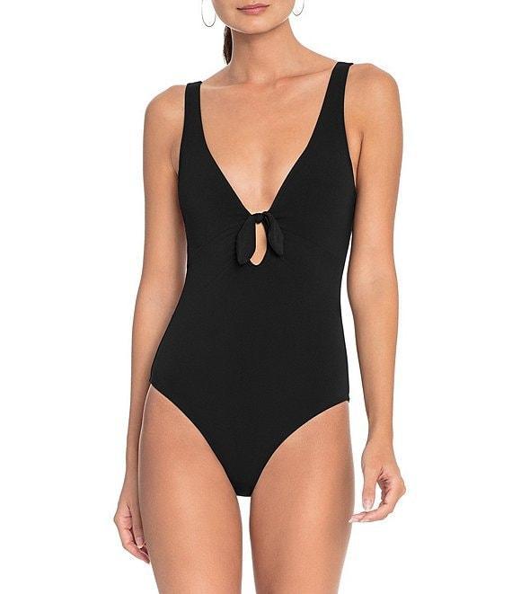 ROBIN PICCONE Ava Solid Matte Jersey V-Neck Keyhole Underwire Plunge One Piece Swimsuit Product Image