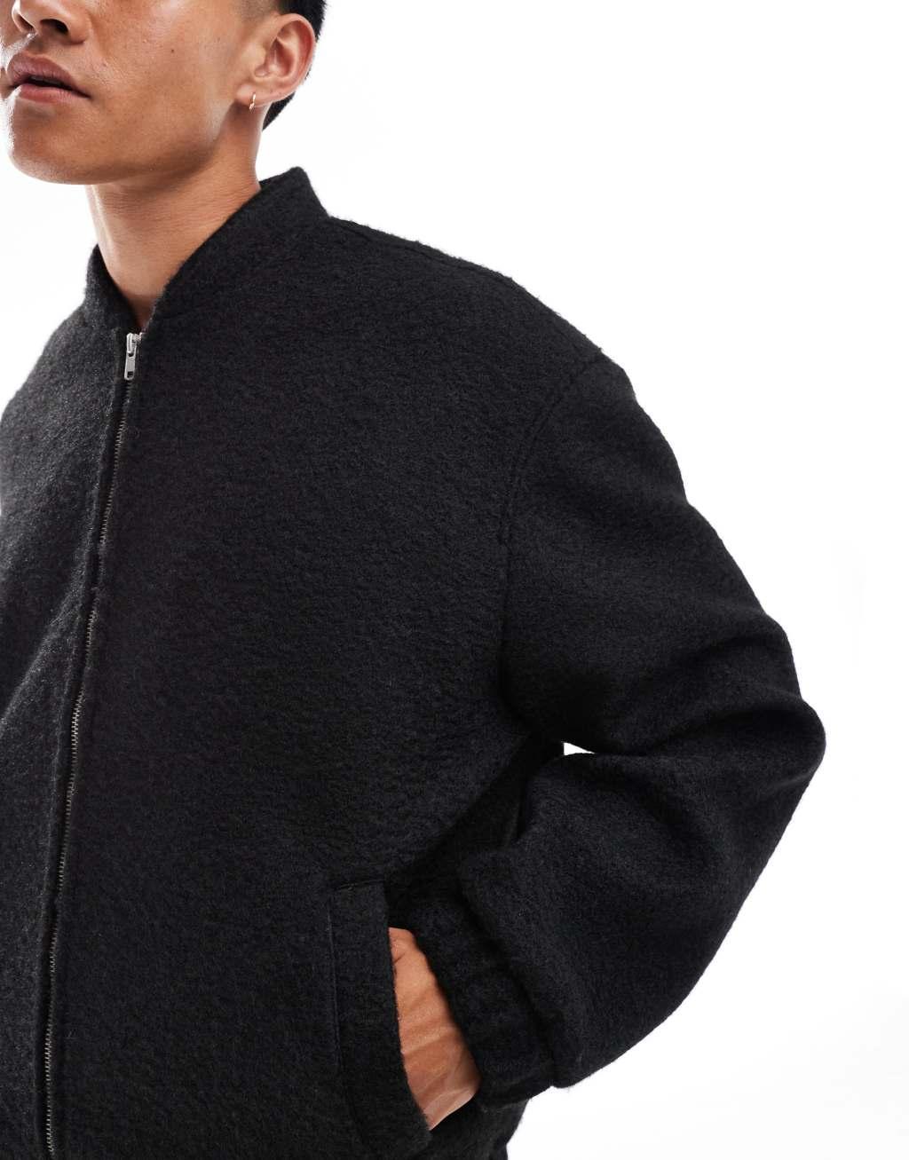 ASOS DESIGN oversized wool look bomber jacket in black Product Image