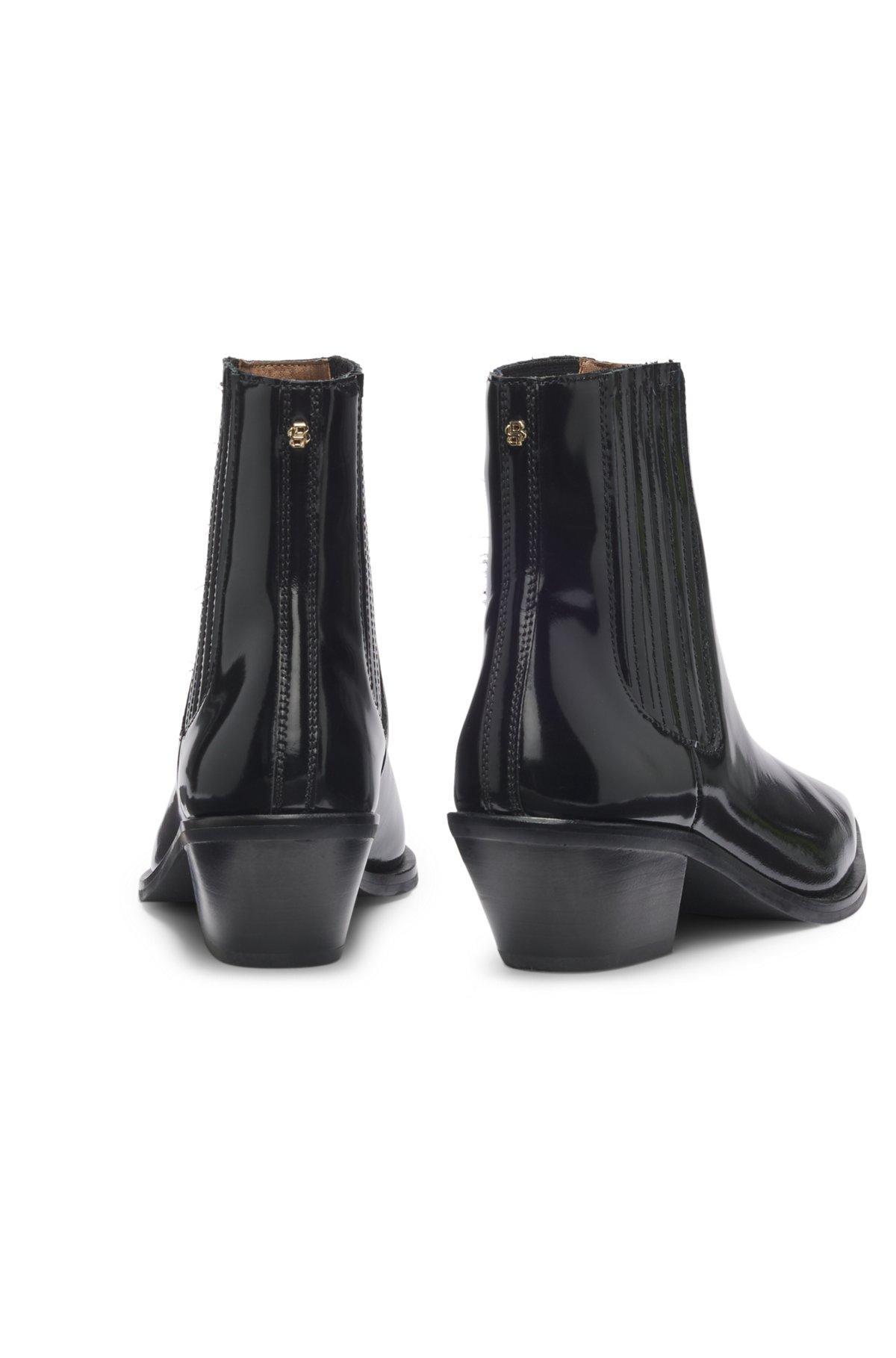 BOSS - Cuban-heel ankle boots in polished leather - Black Product Image