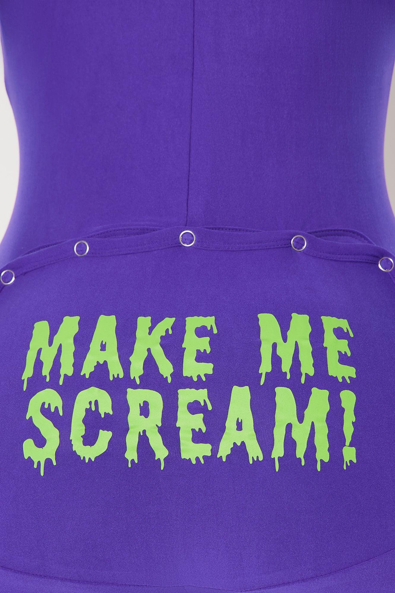 Make Me Scream Halloween PJ Romper Onesie - Purple Female Product Image