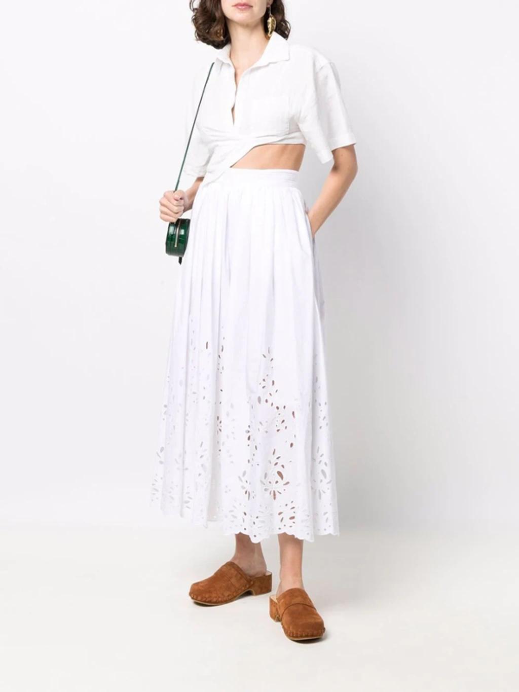 CHLOÉ Broderie Anglaise Cotton-poplin Long Skirt - Atterley In White Product Image