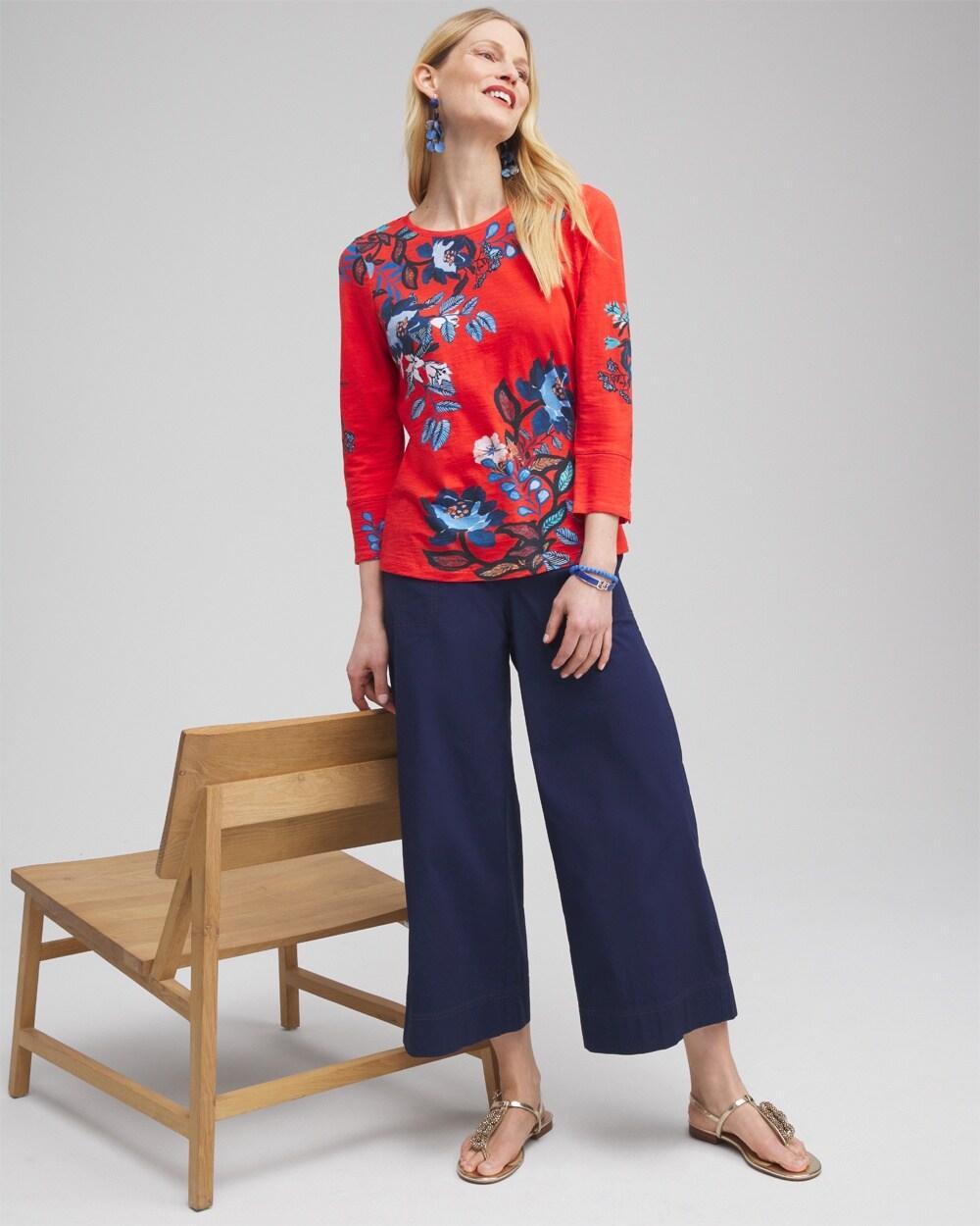 Floral 3/4 Sleeve Button Tee Product Image