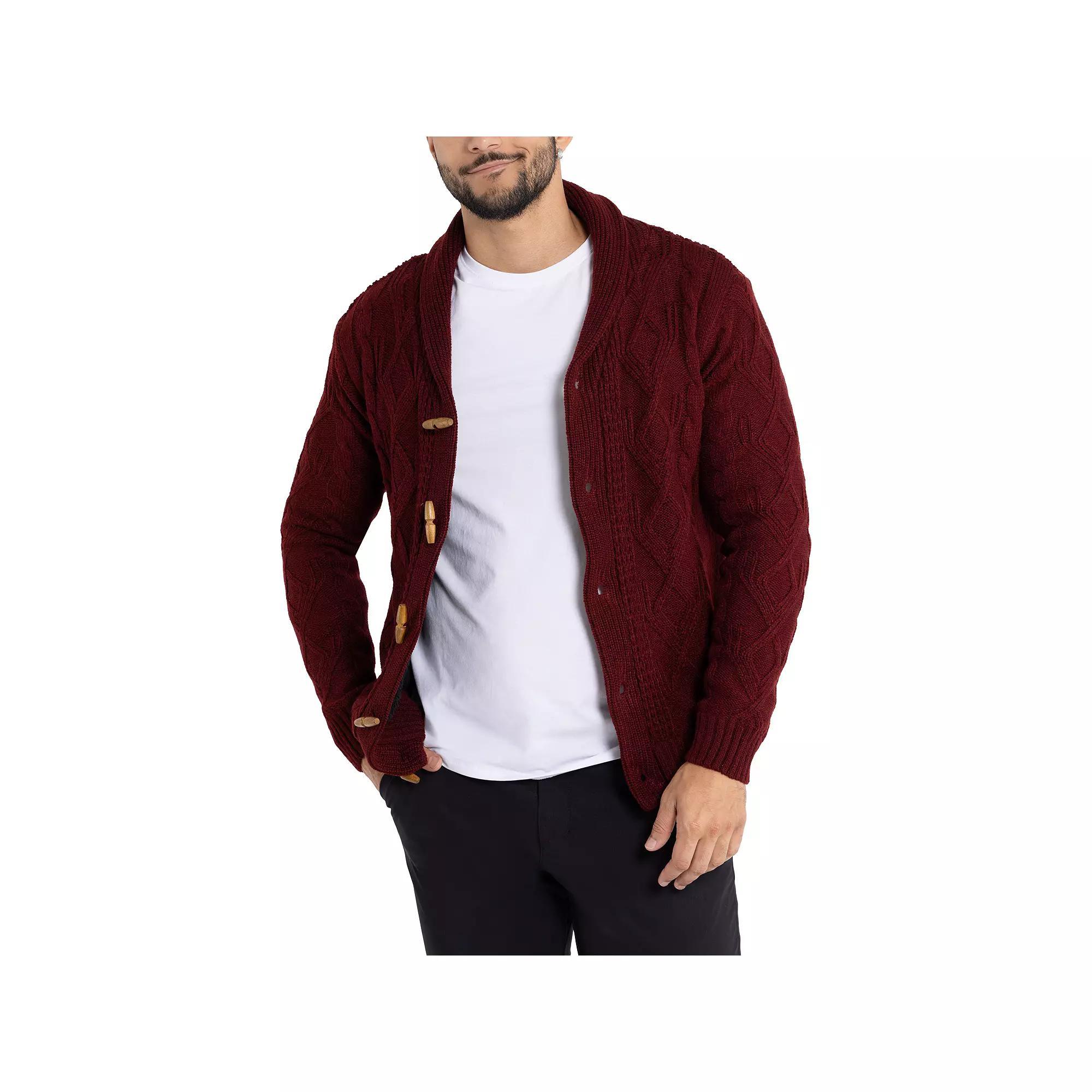 Men's Xray Regular-Fit Fleece-Lined Shawl-Collar Cable-Knit Cardigan Sweater, Size: XXL, Light Gray Product Image