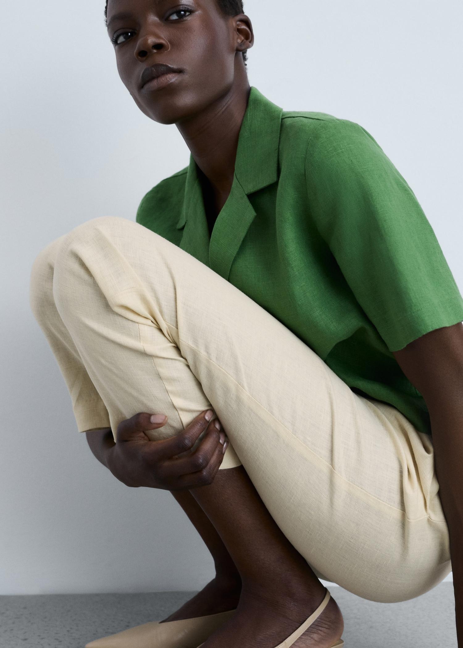 Straight linen-blend pants - Women | MANGO USA Product Image
