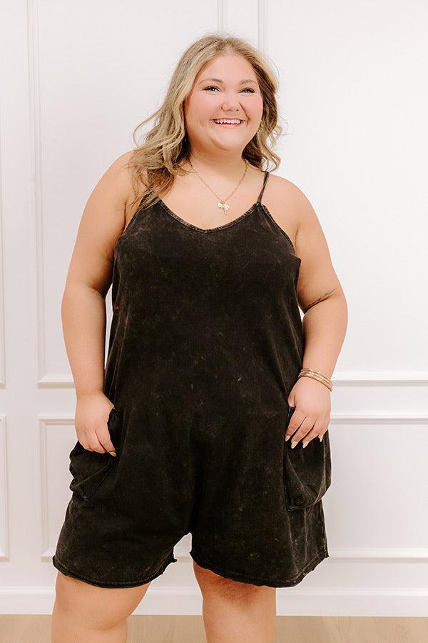 Casual Cues Vintage Wash Romper in Vintage Black Curves Product Image