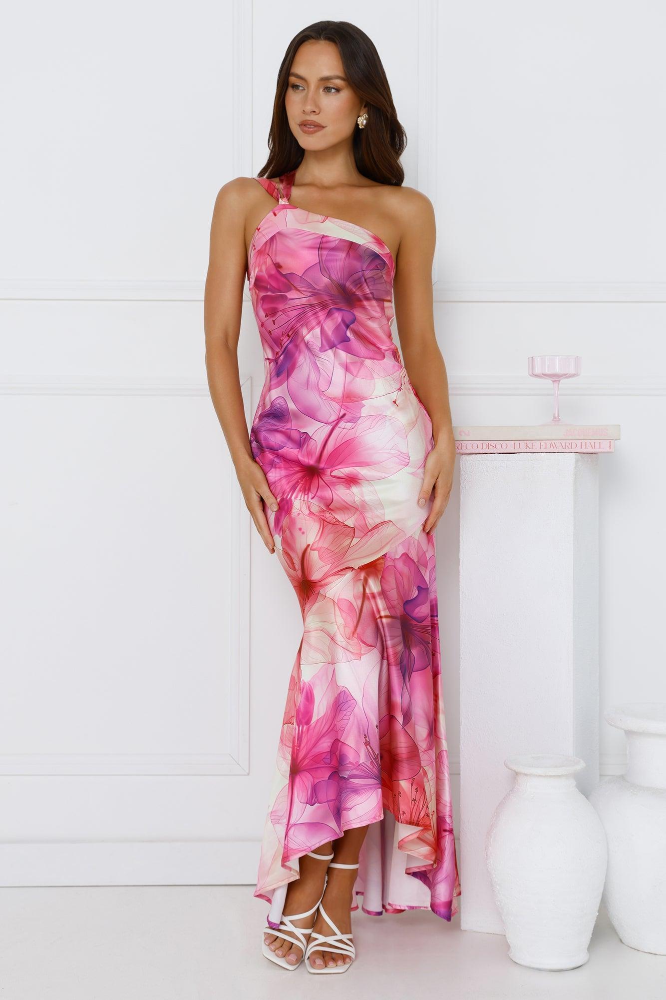 Call Me Pretty One Shoulder Satin Maxi Dress Purple Product Image