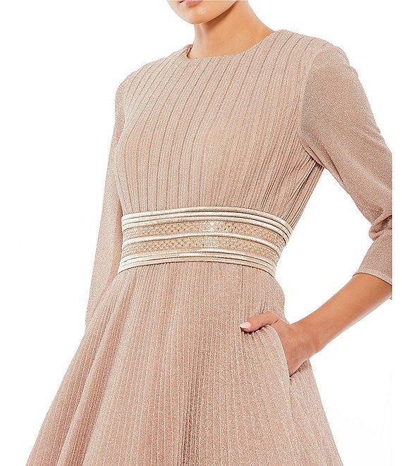Ieena for Mac Duggal Crew Neck 3/4 Sleeve Shimmering Ball Gown Product Image