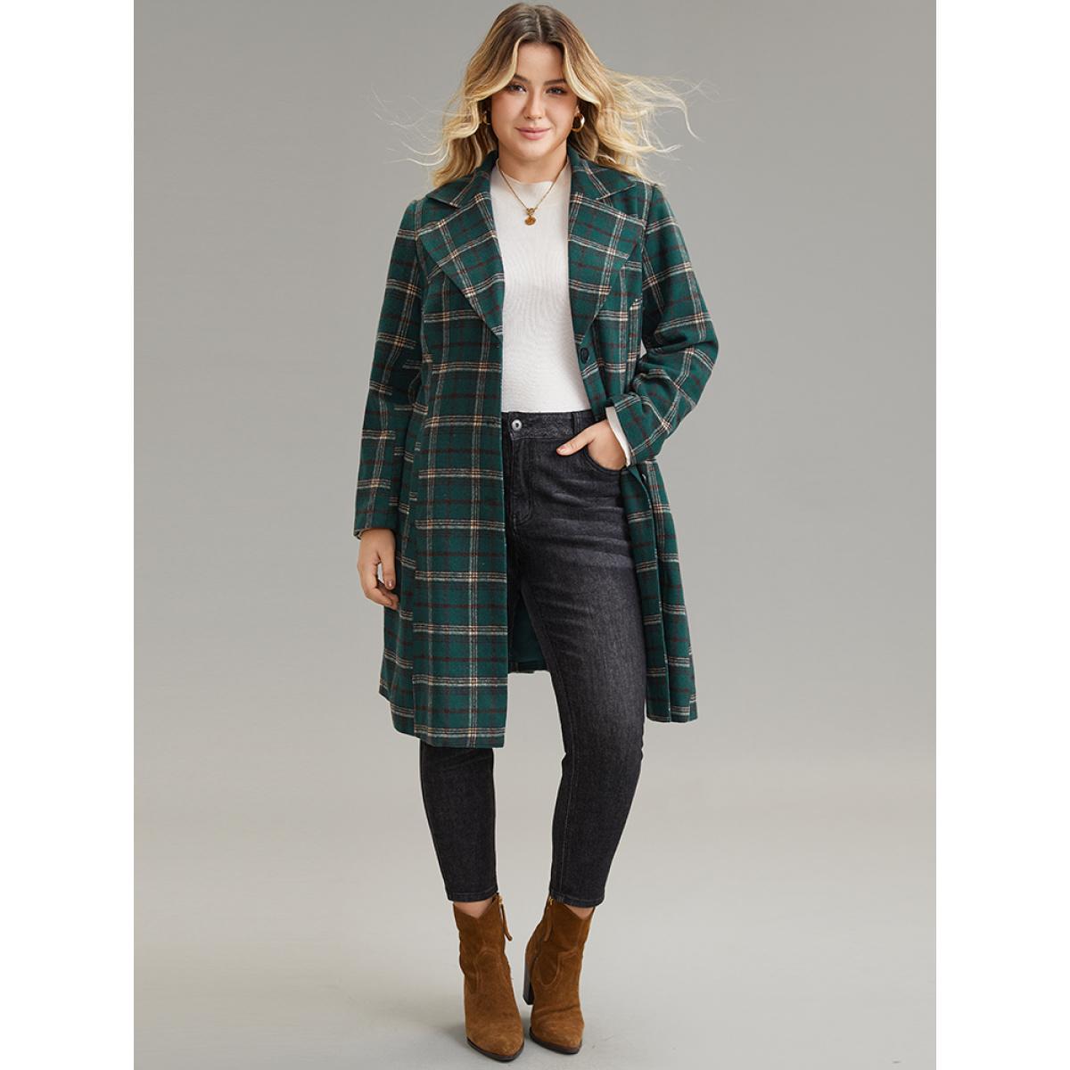 Plus Size Plaid Button Up Pocket Lapel Collar Coat Women Green Party Lined Ladies Dailywear Winter Coats BloomChic 22-24/3X Product Image