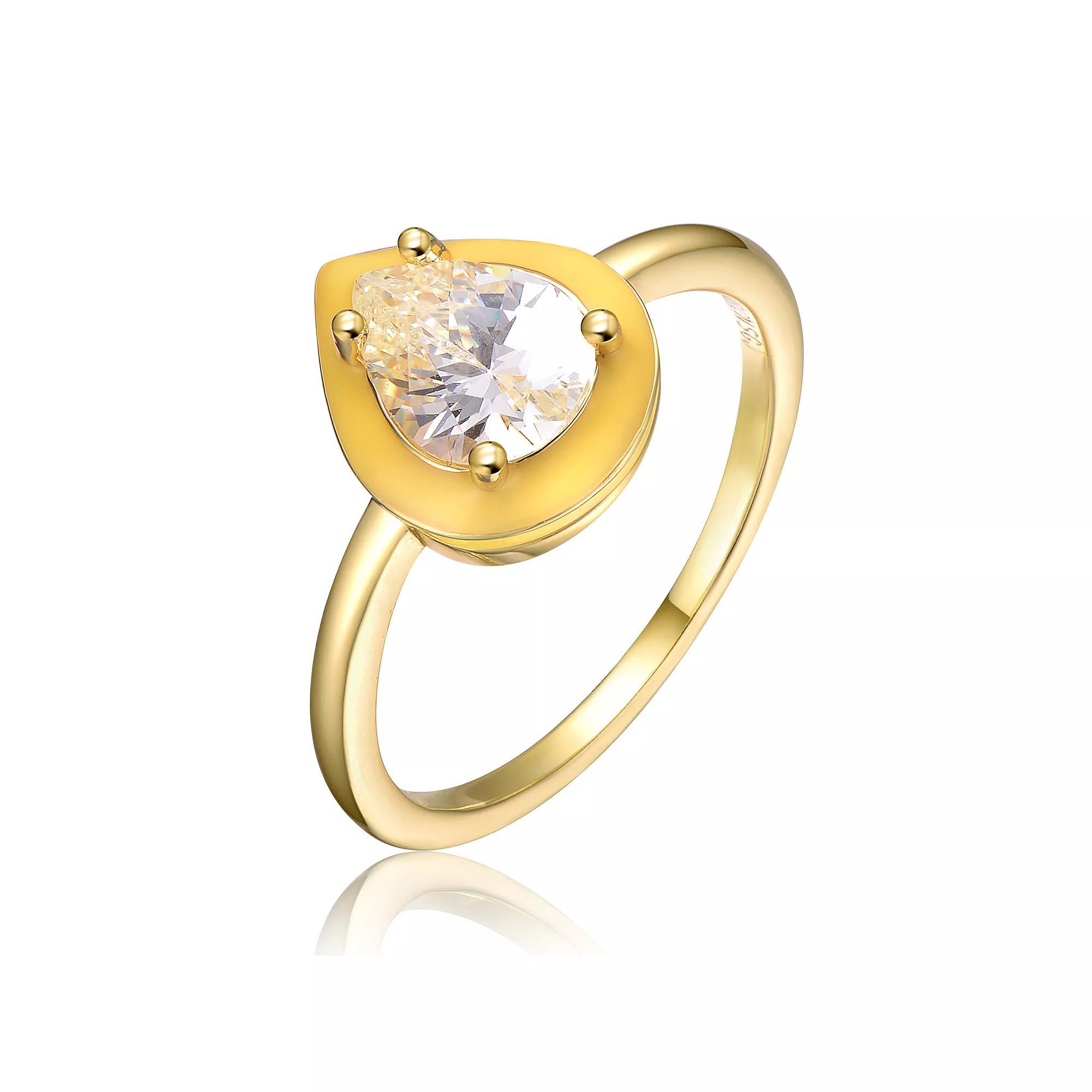 14k Gold Plated Pear Cubic Zirconia Yellow Enamel Promise Ring, Womens Gold Tone Product Image