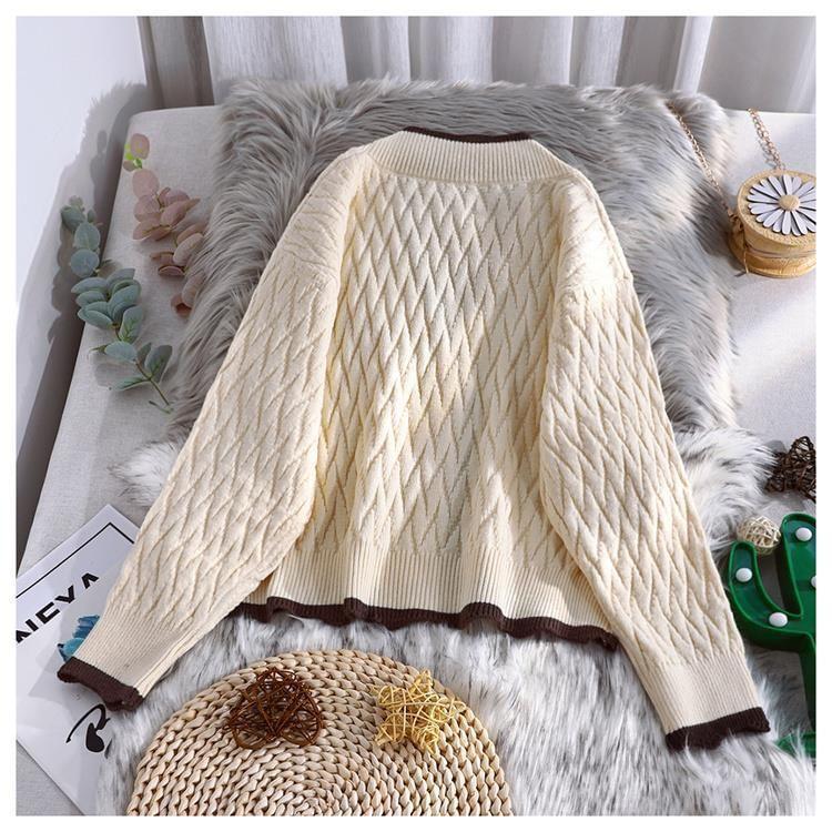 V-Neck Plain Contrast Trim Cardigan Product Image