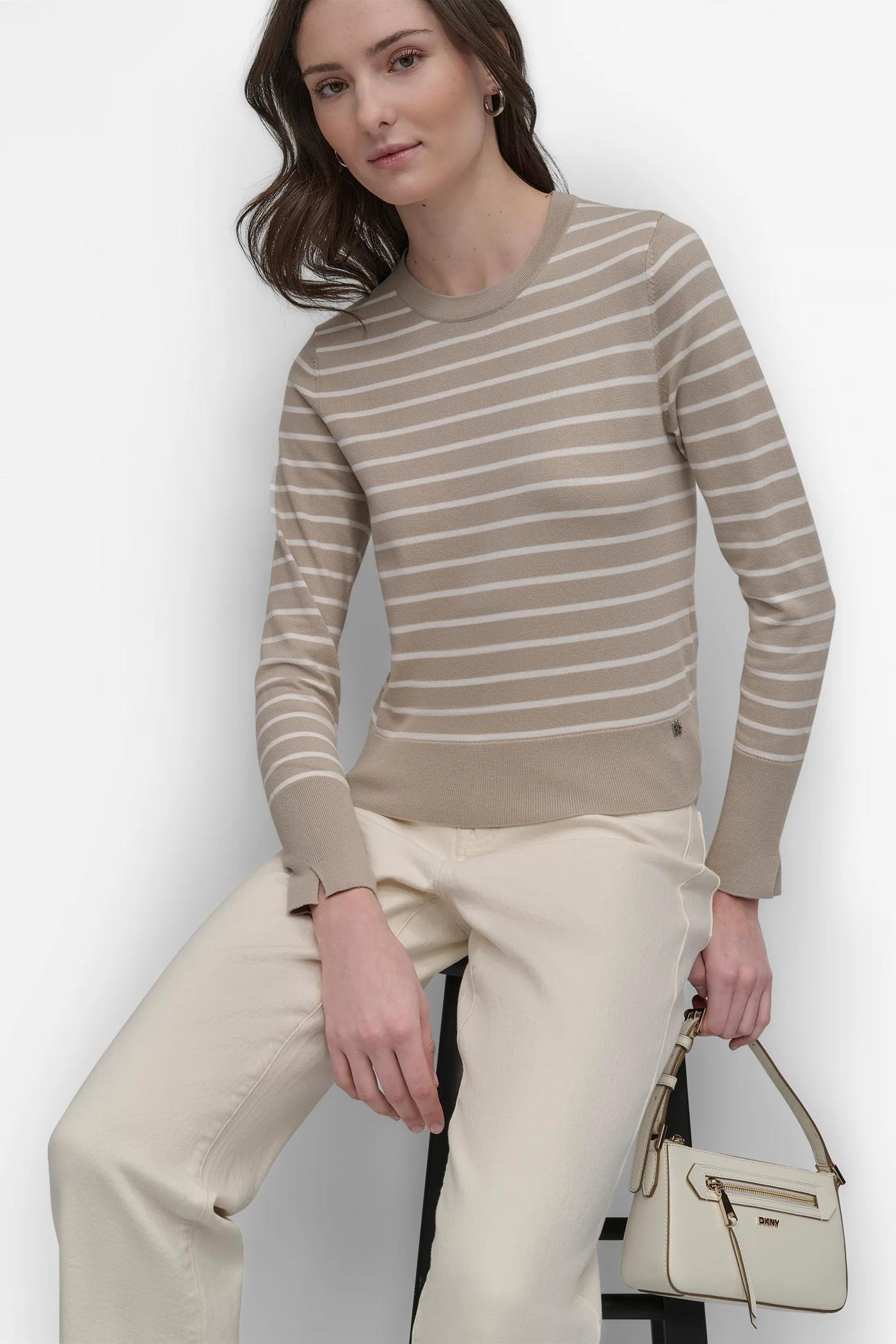 CREW NECK LONG SLEEVE STRIPE TOP Product Image