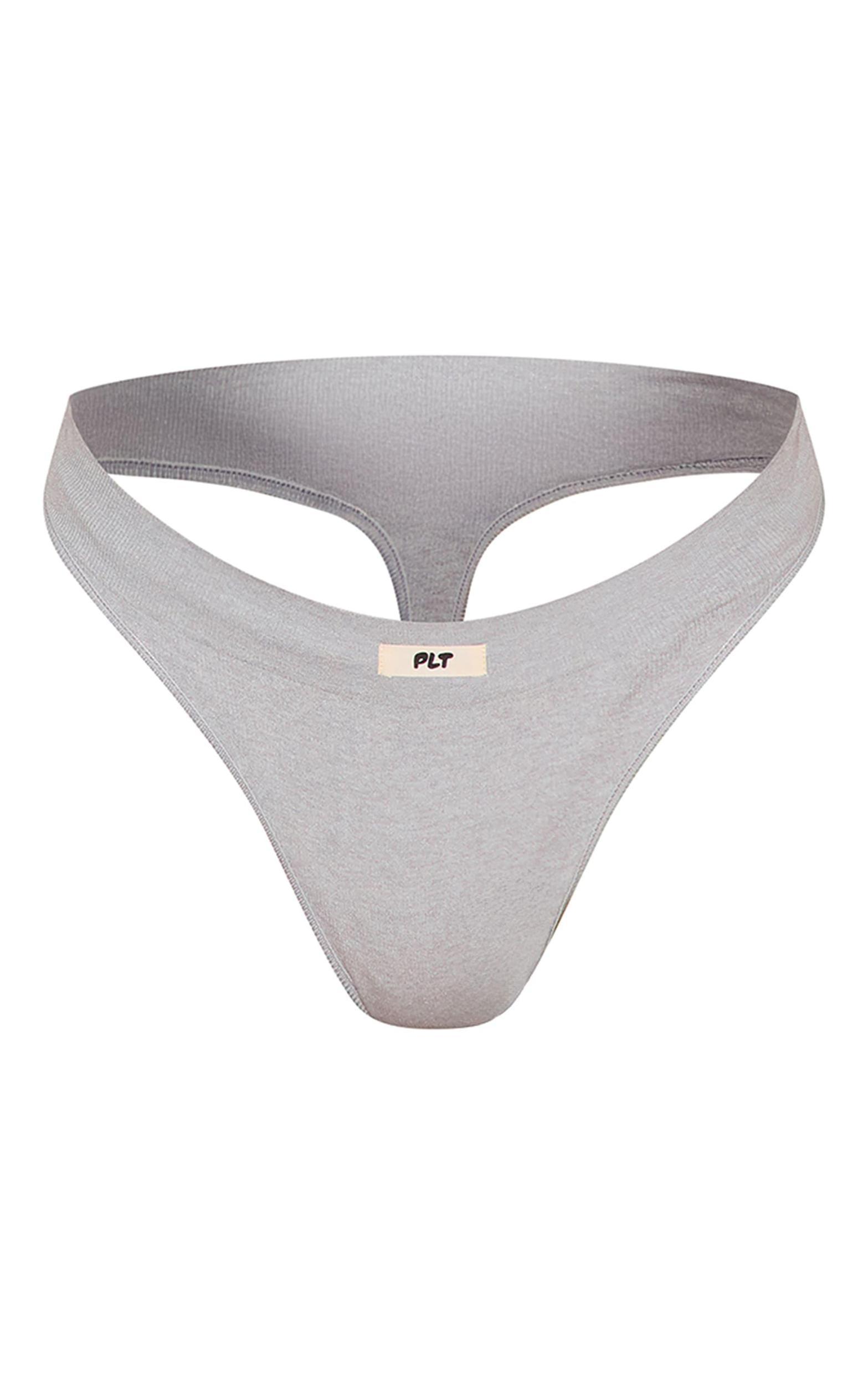 PRETTYLITTLETHING Grey Badge Seamless Thong Product Image