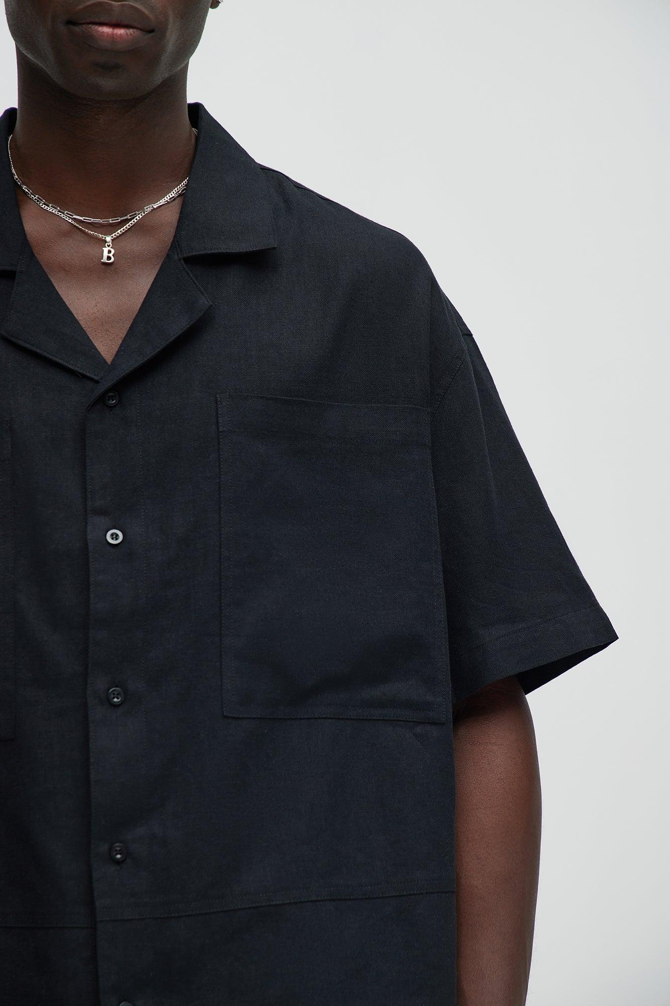 Bahamas Linen Cuban Boxy Shirt - Black Product Image