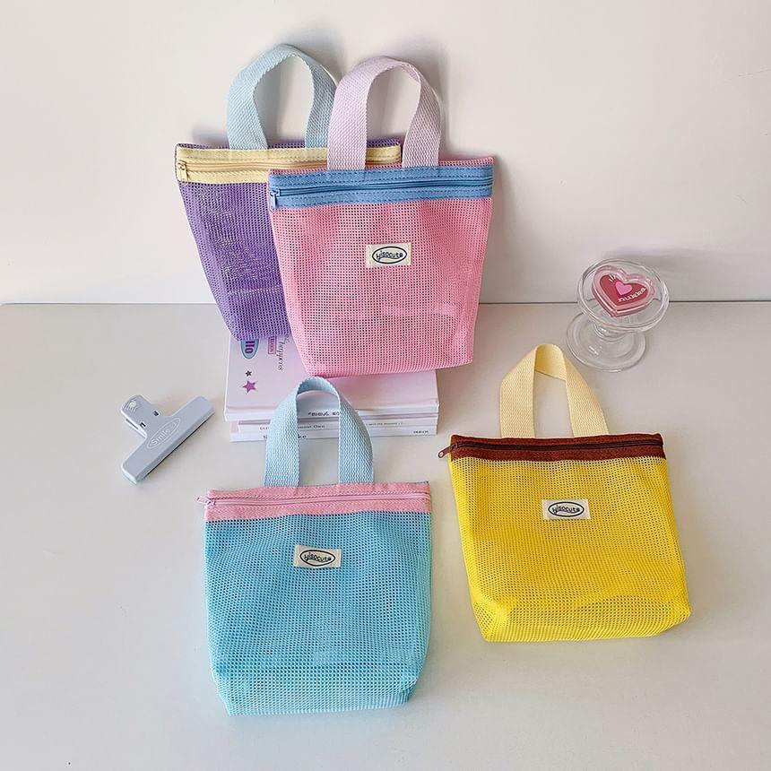 Applique Color Panel Mesh Toiletry Bag Product Image
