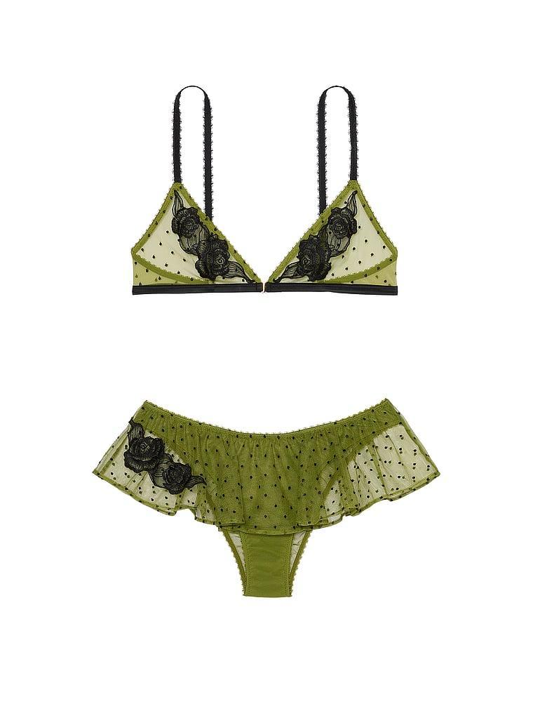 Sheer Rose Dot Triangle Bralette & Flutter Panty Set Product Image
