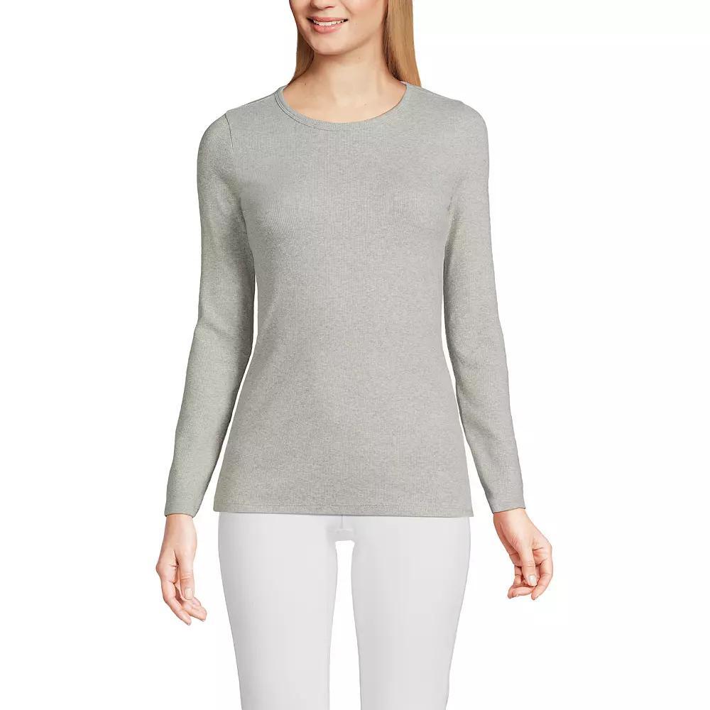 Women's Lands' End Micro Rib Tee, Size: Large, Blue Mini Stripe Product Image