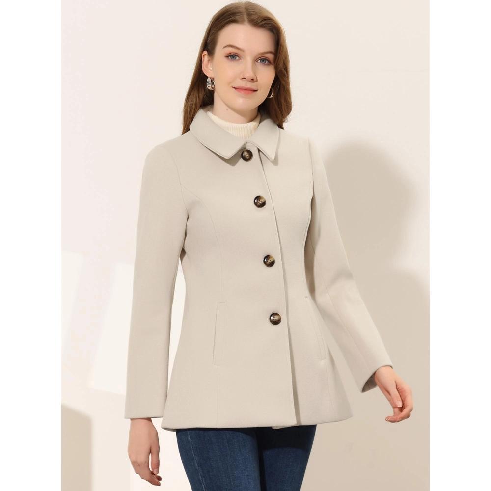 INSPIRE CHIC Women's Work Office Winter Overcoat Single Breasted Point Collar Pea Coat Beige X-Small Product Image