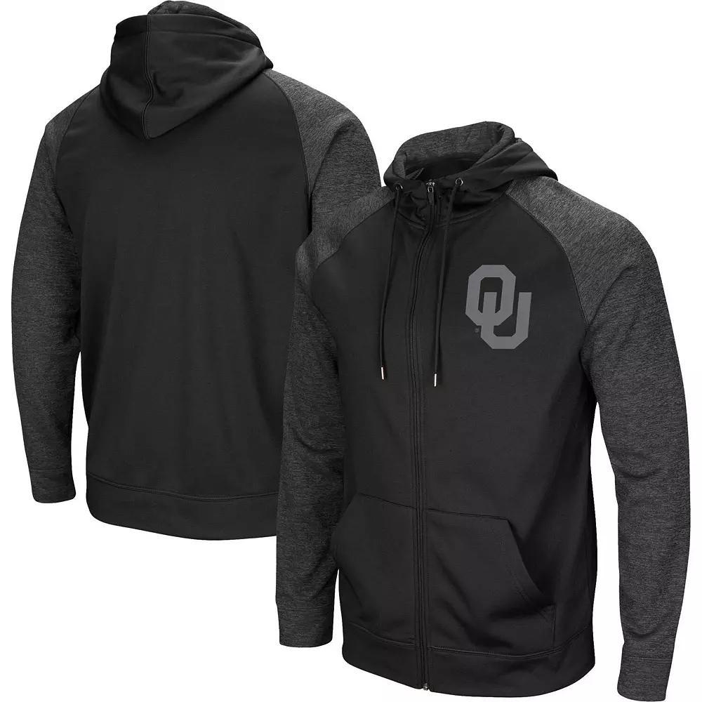 Men's Colosseum Black Oklahoma Sooners Blackout 3.0 Tonal Raglan Full-Zip Hoodie, Size: XL Product Image
