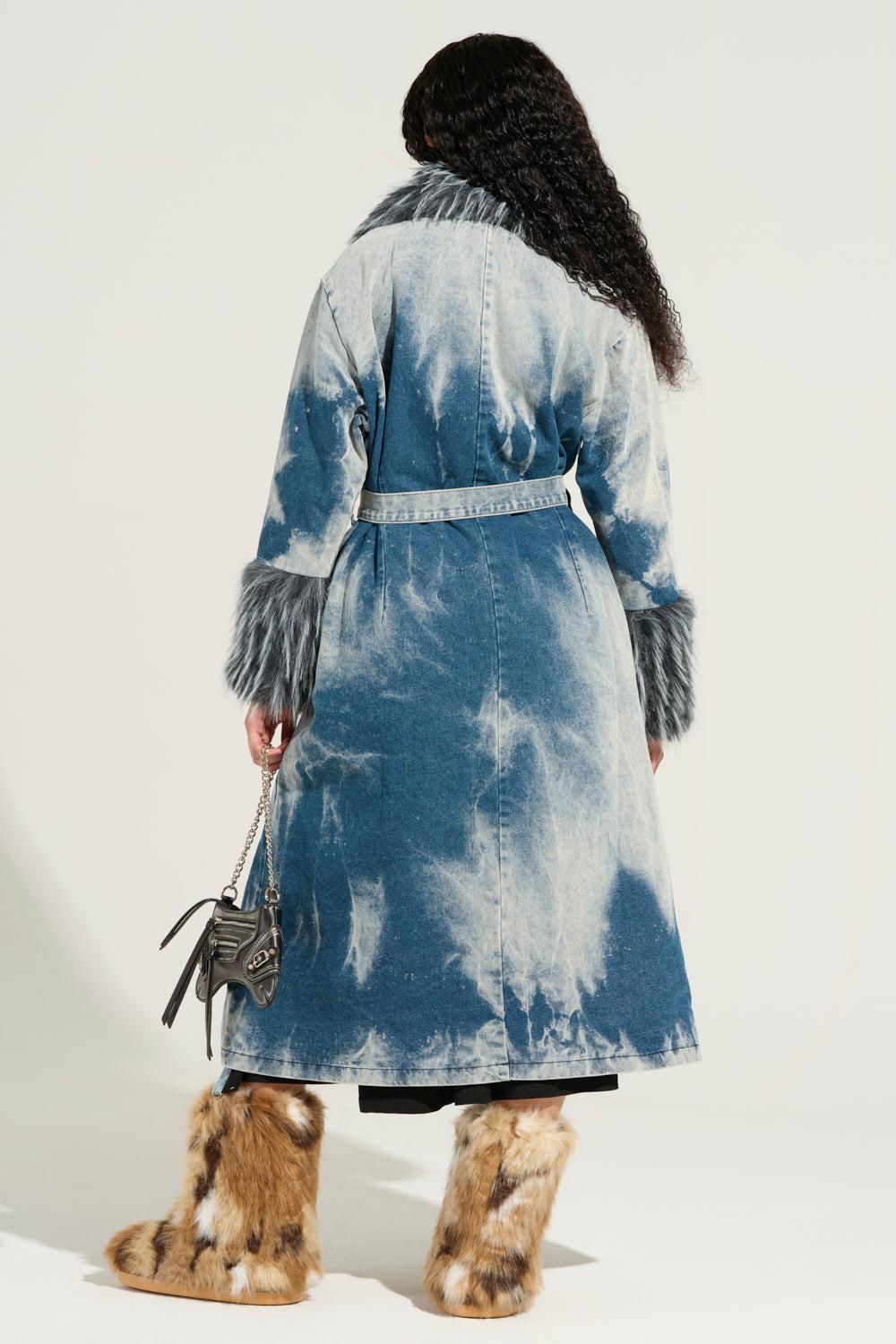 LIV FUR TRIM DENIM TRENCH Product Image