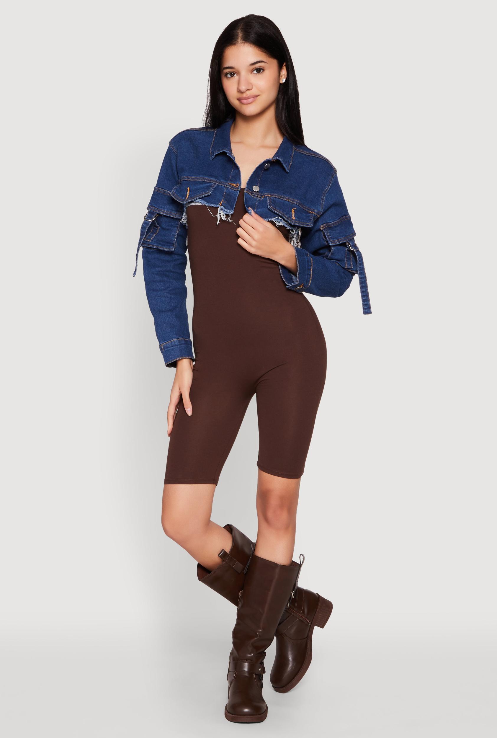 Womens Daisy Cargo Pocket Sleeve Bolero Jean Jacket Product Image