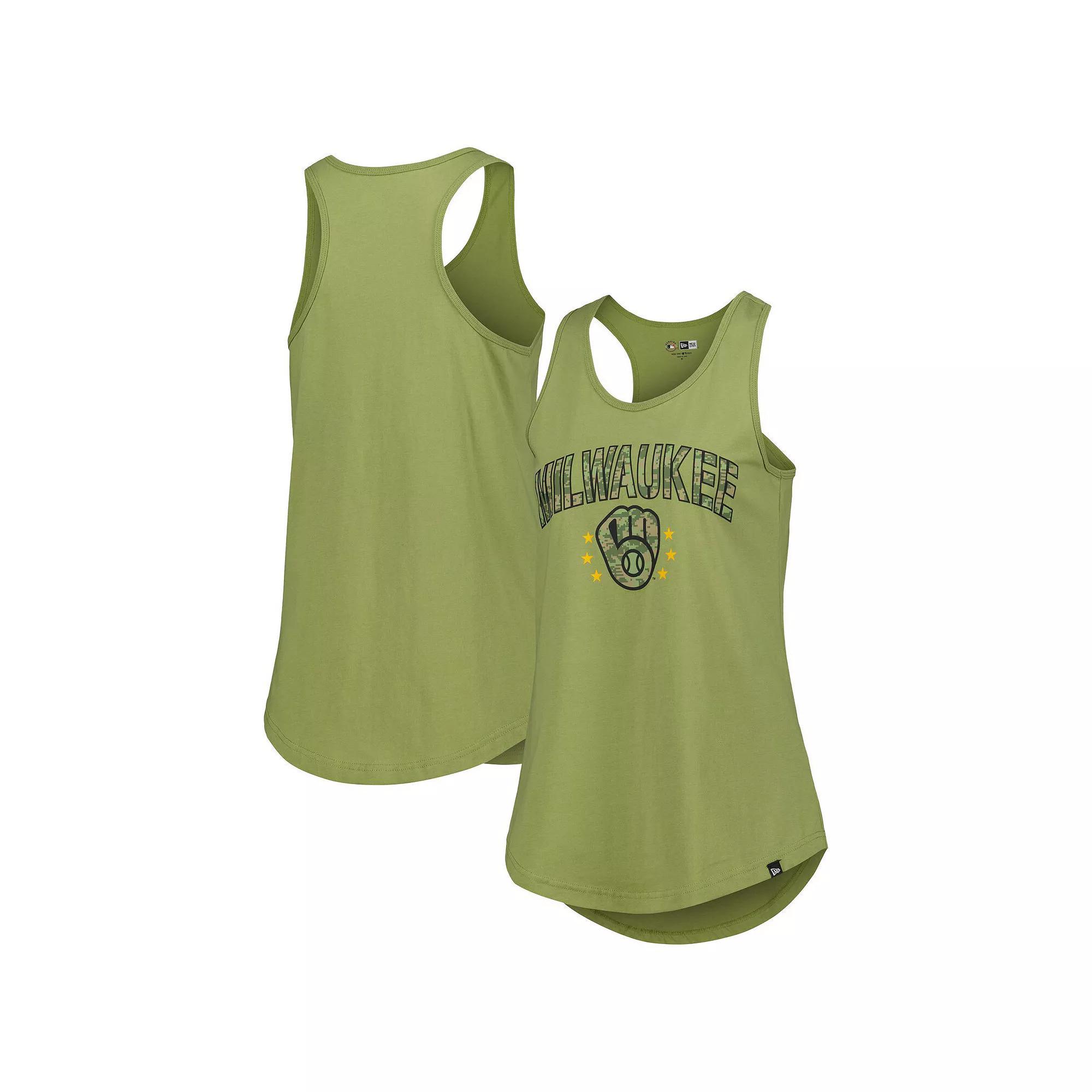 Women's New Era Olive Milwaukee Brewers Armed Forces Day Tank Top, Size: Small, Team Product Image