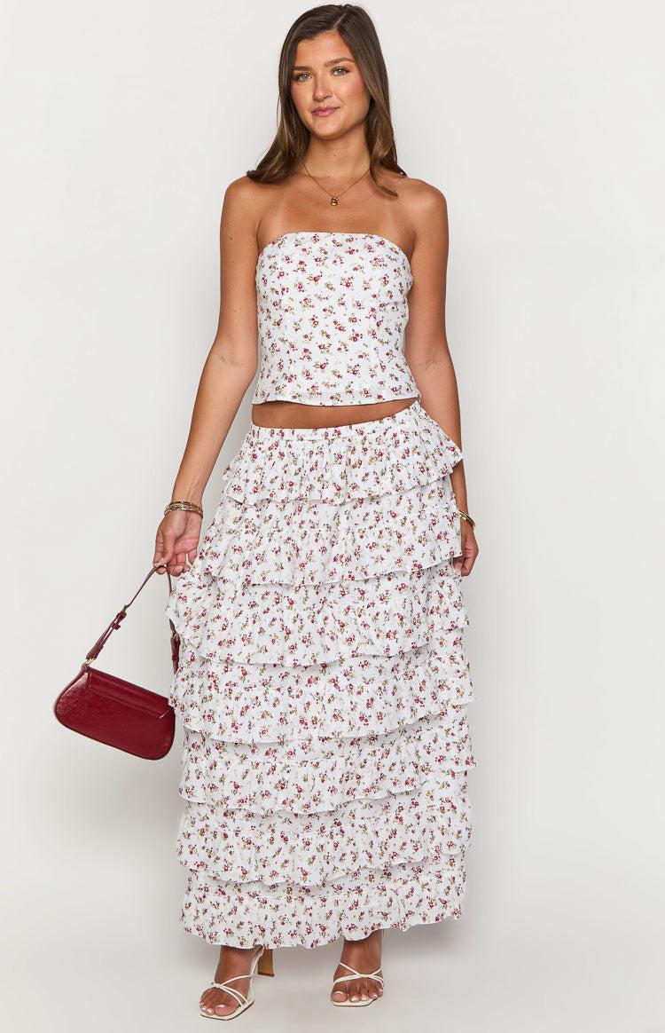 Paisley White Floral Ruffle Maxi Skirt Girls Product Image